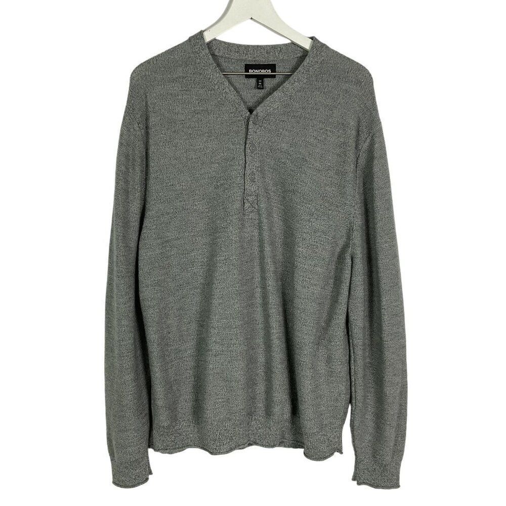 Bonobos Merino Wool Sweater Mens XXL Grey 1/4 Button Up V-Neck Slim Fit Casual